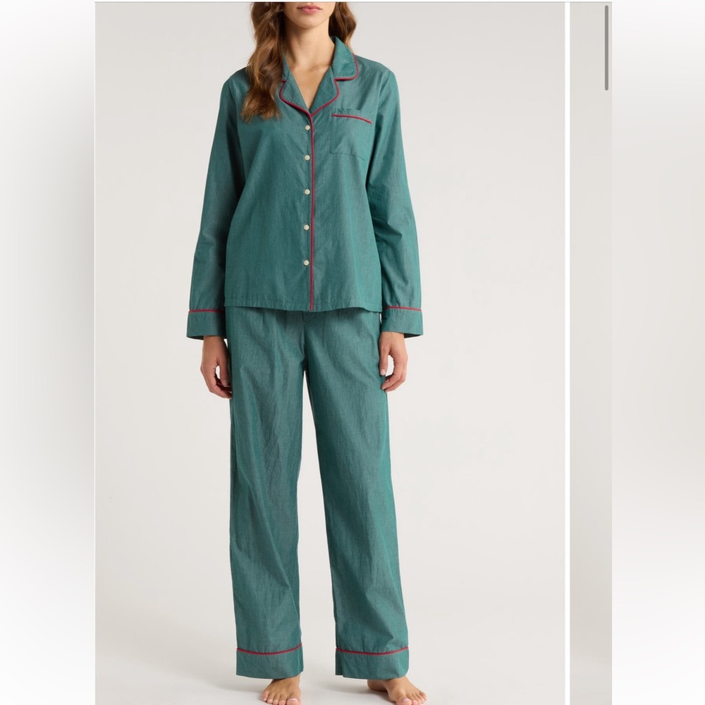Nordstrom Teal Pajama Set with Red Accents